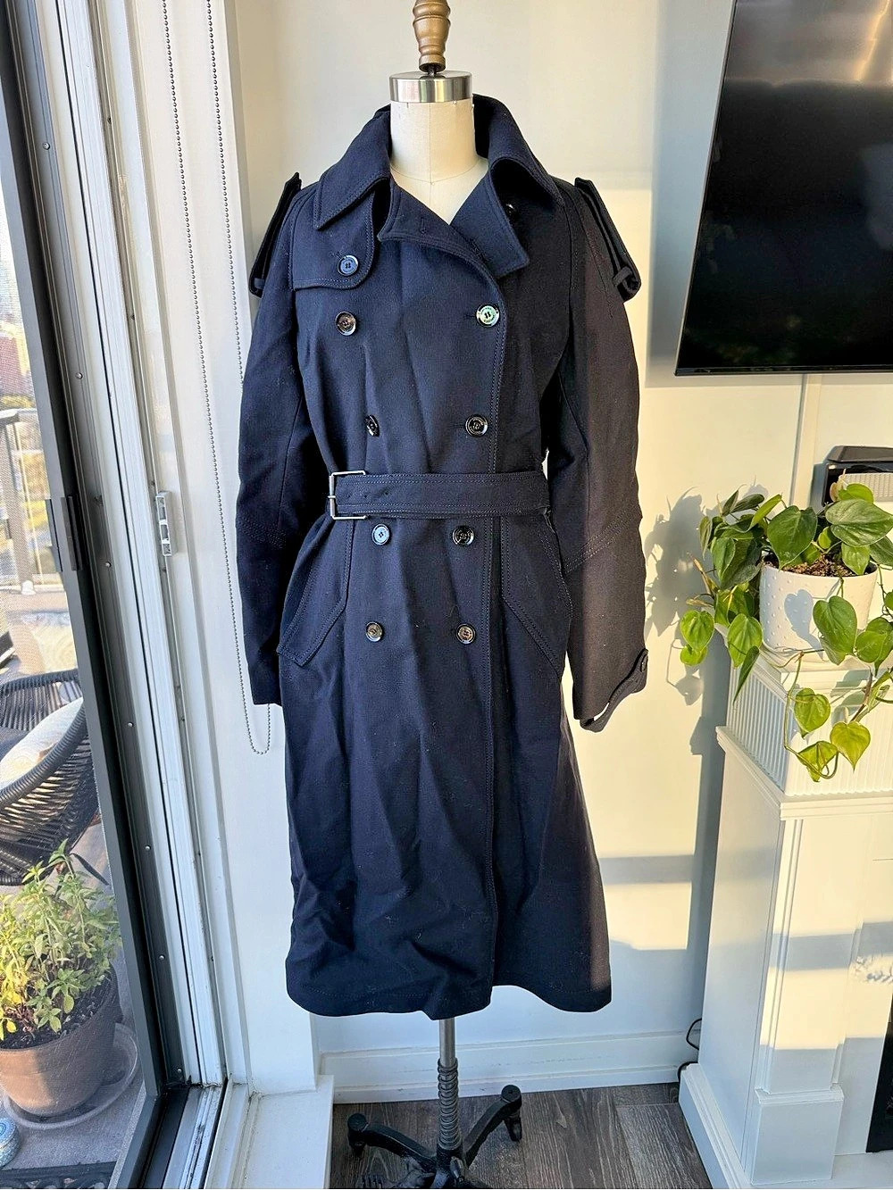Zara SRPLS MLTRY CT703 Camo Lined Trench Coat in Black Small NWT